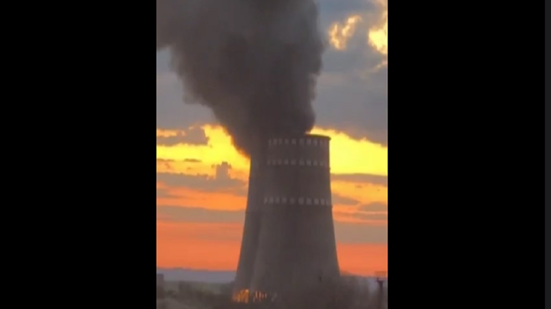 Fire in cooling tower at Zaporozhye power plant after Ukrainian shelling